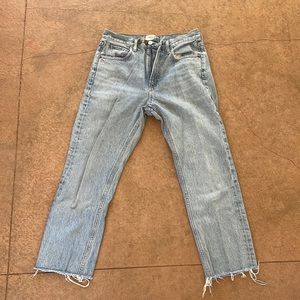 Agolde Cheri High Rise Cropped Raw Hem Light Wash Denim